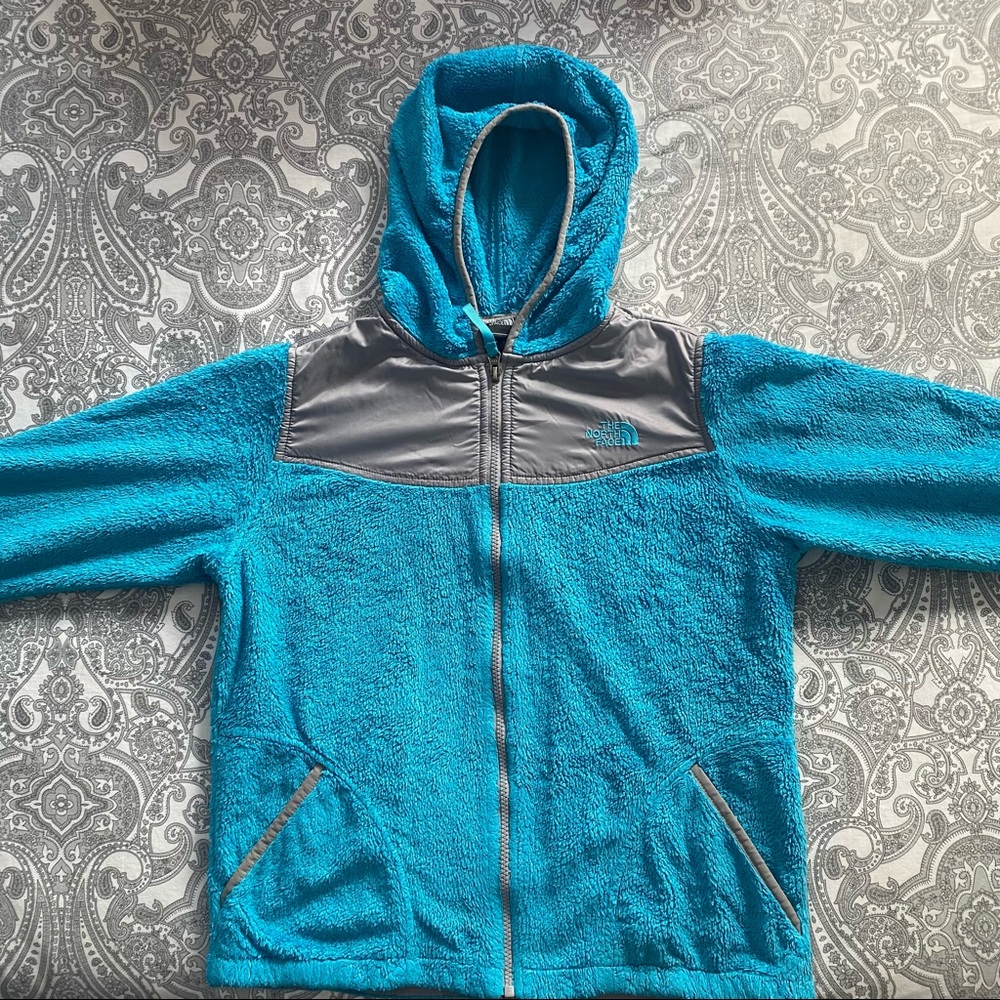 The North Face Grey and Blue Girls' Fleece Hooded Jacket Size: XL (18)